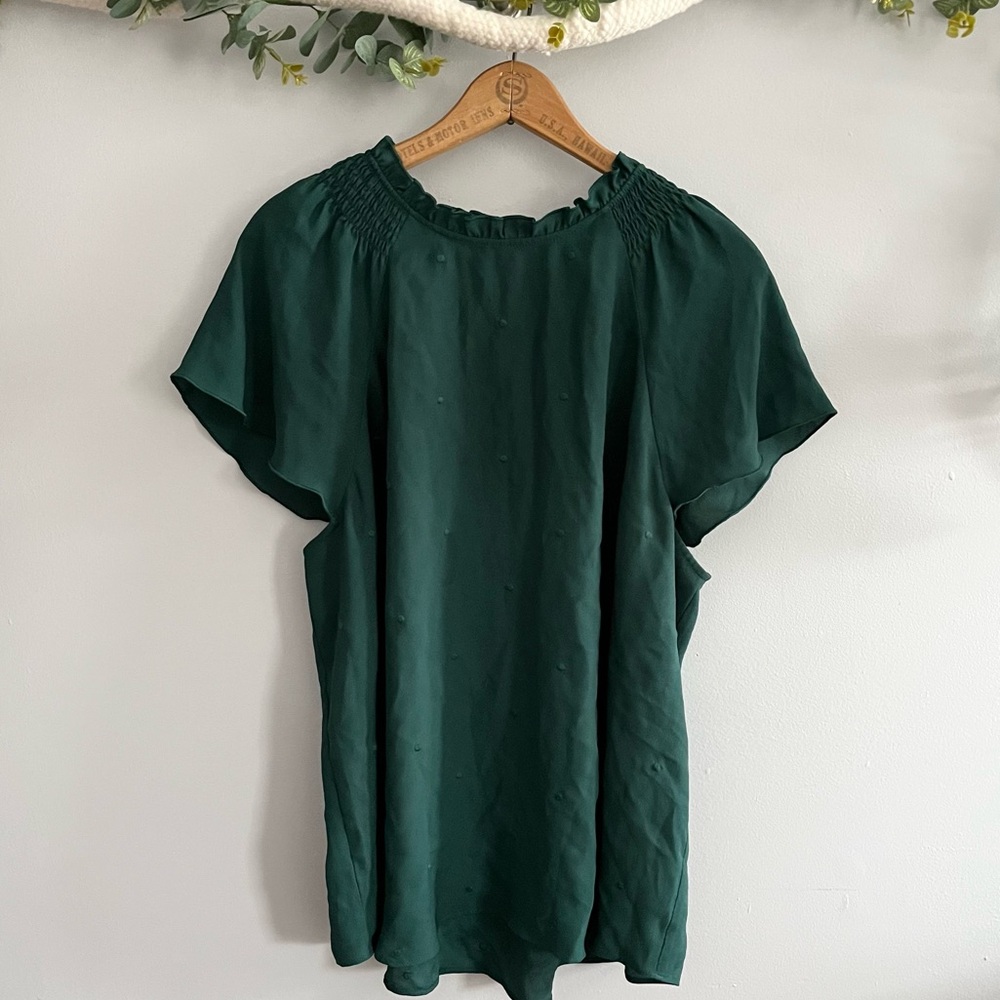 Ann Taylor Green Polka Dot Ruffle Blouse